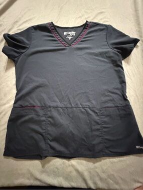 Grey's Anatomy Black Scrub Top with Magenta Trim